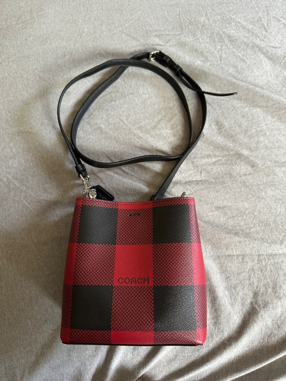 Coach Red and Black Buffalo Check Leather Mini Crossbody